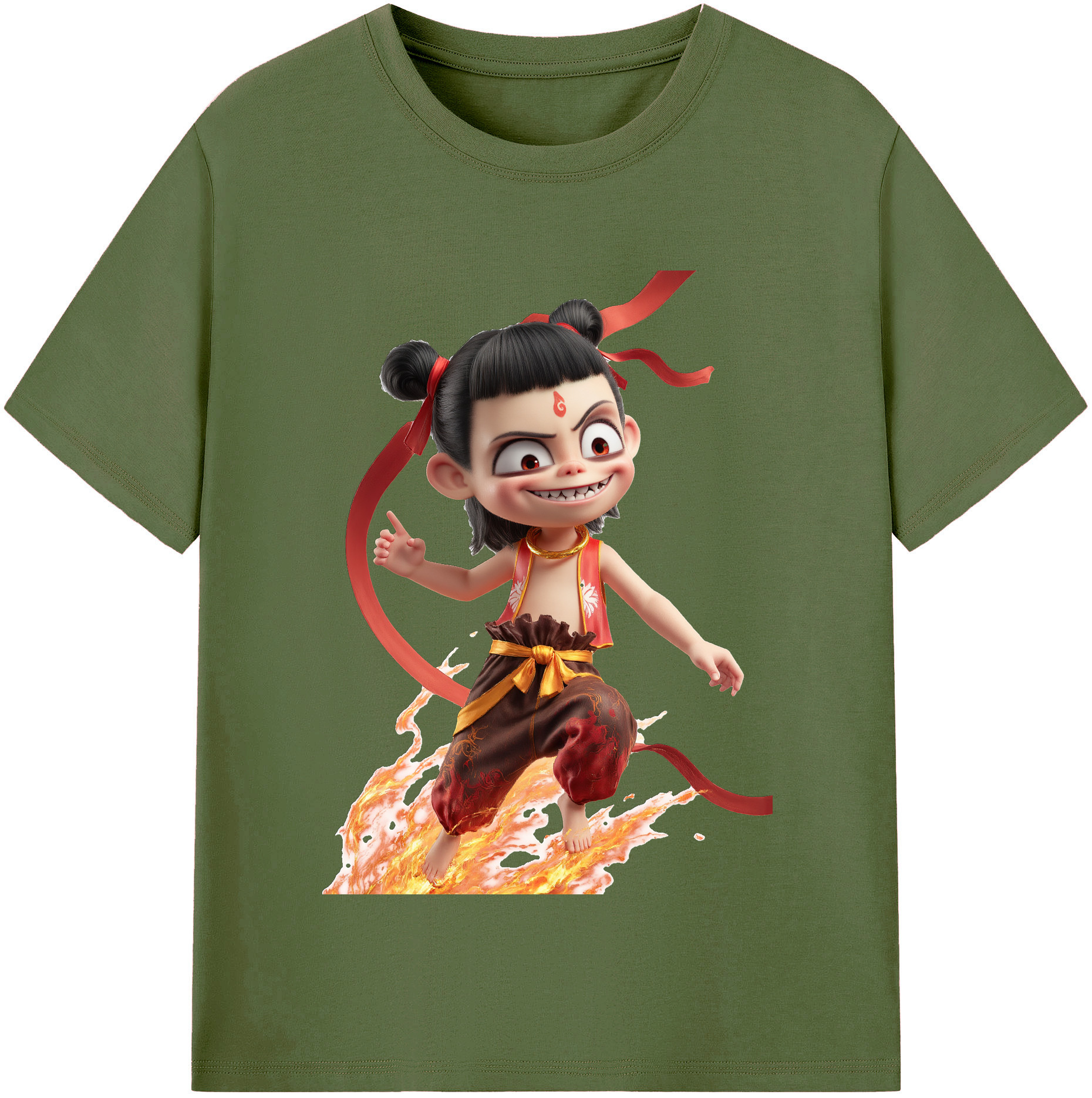 （画像用） Ne Zha 2 ナタ 魔童の大暴れ 綿100％半袖Tシャツ（フロントプリント）